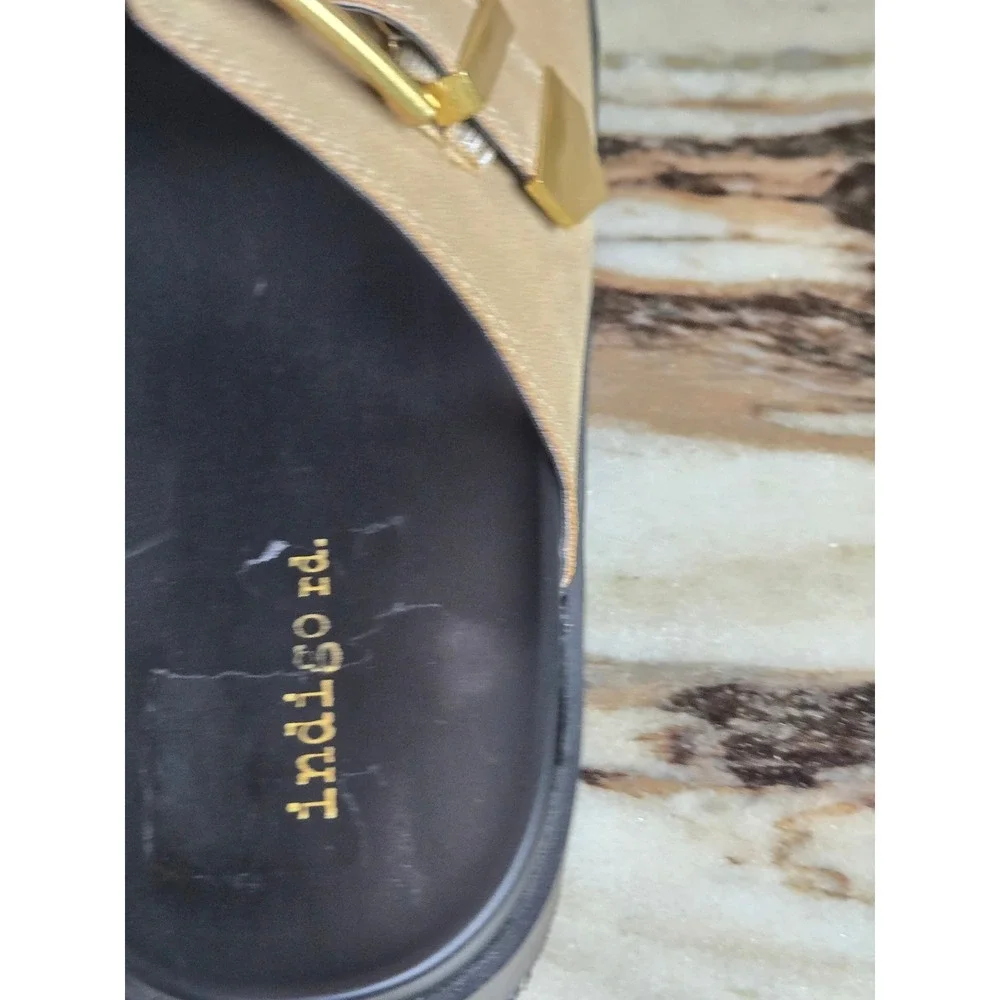 Indigo rd. Womens Tan Faux Suede Double Buckle Platform Slide Sandals Size 9.5 M